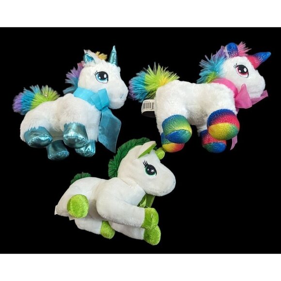 Dan Dee Unicorn plush pink blue green stuffed animals toys 7" sewn eyes set of 3 - Picture 1 of 10